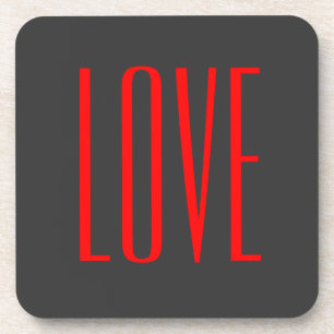 Trendy Grey Background Red Love Wedding Beverage Coaster