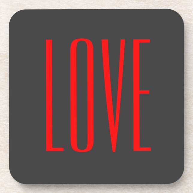 Trendy Grey Background Red Love Wedding Beverage Coaster (Front)