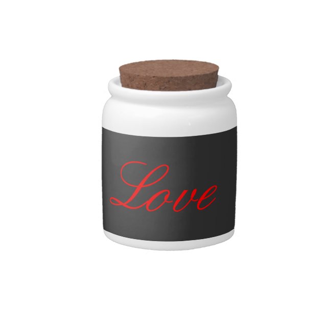 Trendy Grey Background Red Love Wedding Candy Jar (Front)
