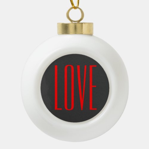 Trendy Grey Background Red Love Wedding Ceramic Ball Christmas Ornament