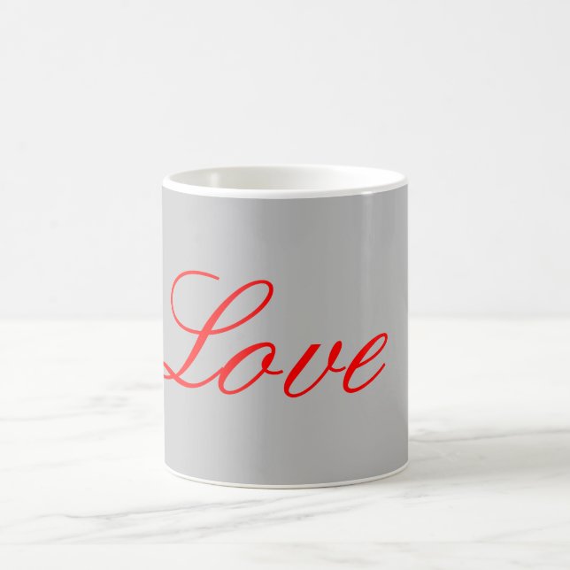 Trendy Grey Background Red Love Wedding Coffee Mug (Center)