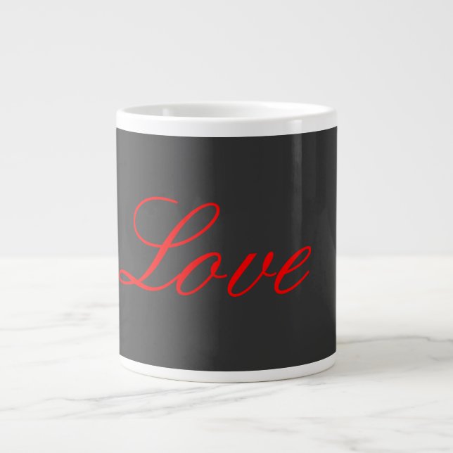 Trendy Grey Background Red Love Wedding Giant Coffee Mug (Front)