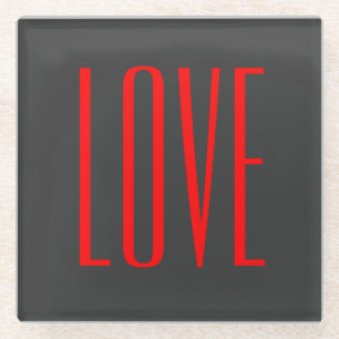 Trendy Grey Background Red Love Wedding Glass Coaster