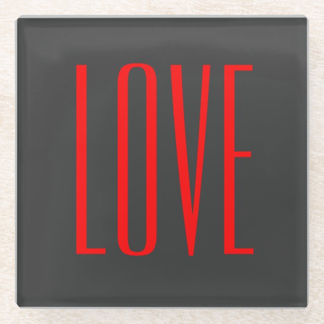 Trendy Grey Background Red Love Wedding Glass Coaster (Front)