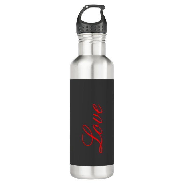 Trendy Grey Background Red Love Wedding Stainless Steel Water Bottle (Front)