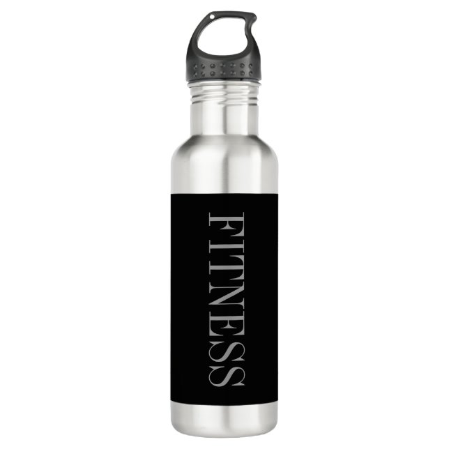 Trendy Grey Black Fitness Sport Stainless Steel Water Bottle (Front)