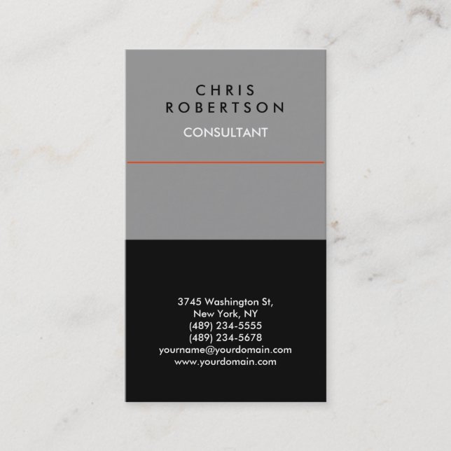 Trendy Grey Black Red Business Card (Front)