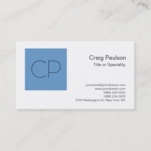 Trendy Grey Blue White Monogram Business Card