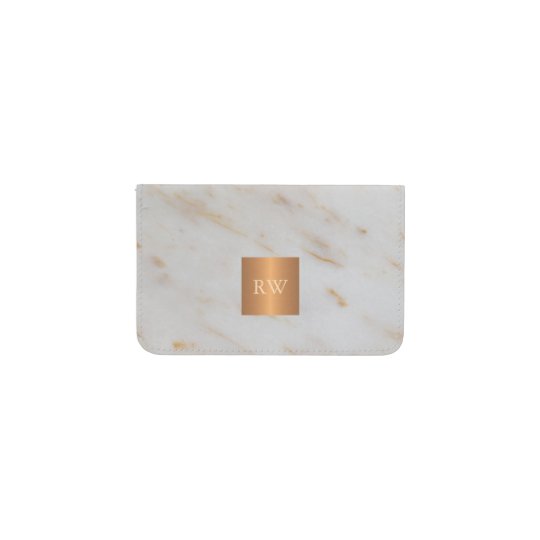 trendy grey marble metallic copper square monogram business card
