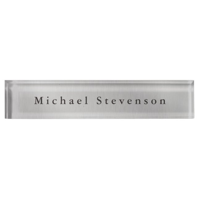 Trendy Grey Modern Design Unique Personal Desk Name Plate (Front)