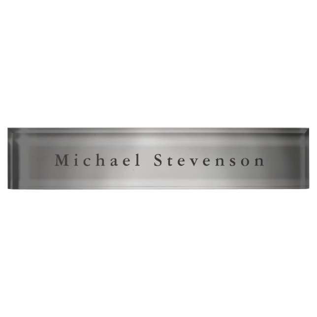 Trendy Grey Modern Design Unique Personal Desk Name Plate (Front)