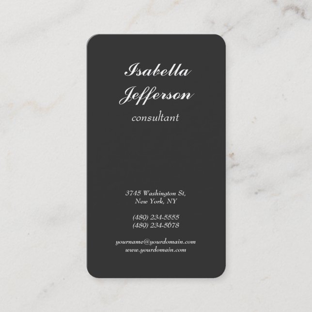 Trendy Grey Modern Minimalist Script Professional Business Card (Front)