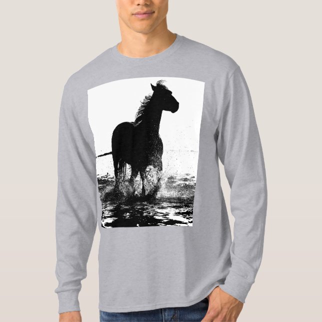 Trendy Grey Modern Running Horse Pop Art Template T-Shirt (Front)