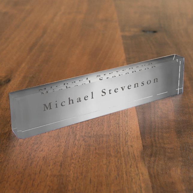 Trendy Grey Modern Unique Personal Custom Desk Name Plate (Side)
