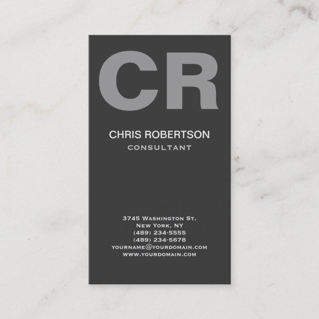 Trendy Grey Monogram Consultant Manager Business Card (Front)