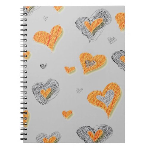Trendy grey orange heart scribble pattern gifts notebook