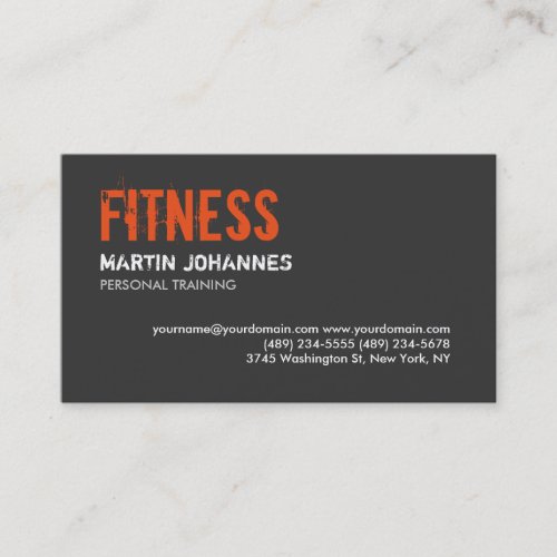 Trendy Grey Orange Personal Trainer Business Card