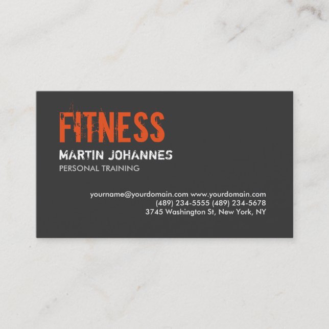 Trendy Grey Orange Personal Trainer Business Card (Front)