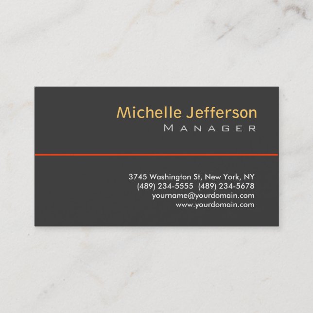 Trendy Grey Orange Yellow Manager Business Card (Front)