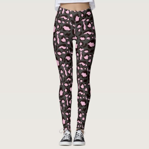 Trendy Grey  Pink Chic Cheetah Print Pattern Leggings