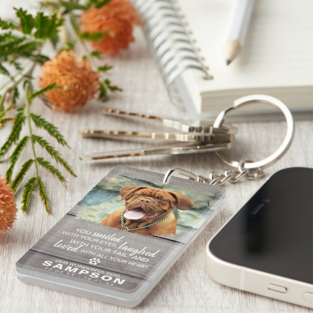 Trendy Grey Rustic Pet Memorial | Photo Keepsake Keychain (Front Right)