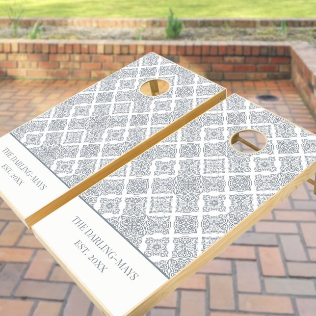 Trendy Grey Spanish Tile Pattern Custom Cornhole Set (Creator Uploaded)