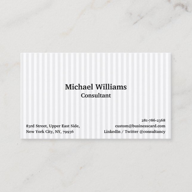 Trendy Grey Stripes Geometric Pattern Modern Chic Business Card (Front)