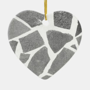 Trendy Grey White Tile Pattern, Stone Bricks Tiles Ceramic Ornament