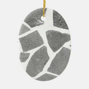 Trendy Grey White Tile Pattern, Stone Bricks Tiles Ceramic Ornament