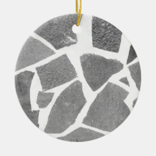 Trendy Grey White Tile Pattern, Stone Bricks Tiles Ceramic Ornament