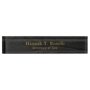 Trendy Grey Wood Gold Design Plain Professional Desk Name Plate