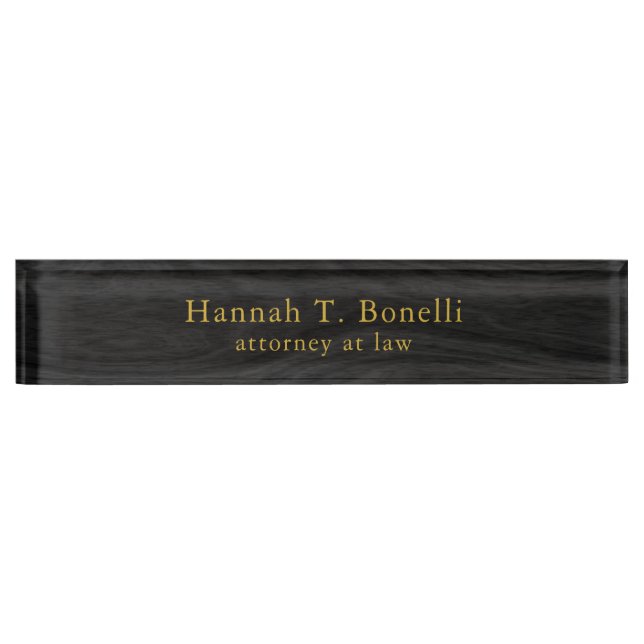 Trendy Grey Wood Gold Design Plain Professional Desk Name Plate (Front)