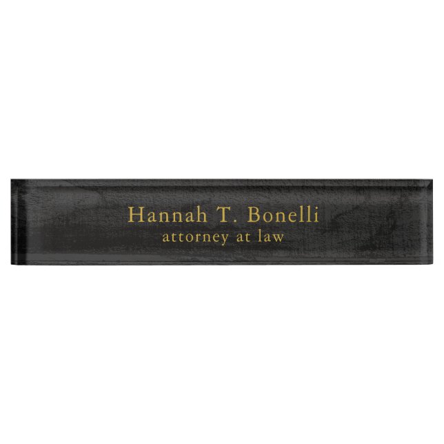 Trendy Grey Wood Gold Design Plain Professional Desk Name Plate (Front)
