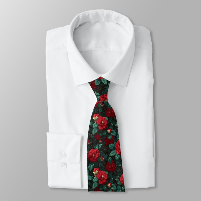 Trendy Groomsman Gift Gardenias Flower Neck Tie (Tied)