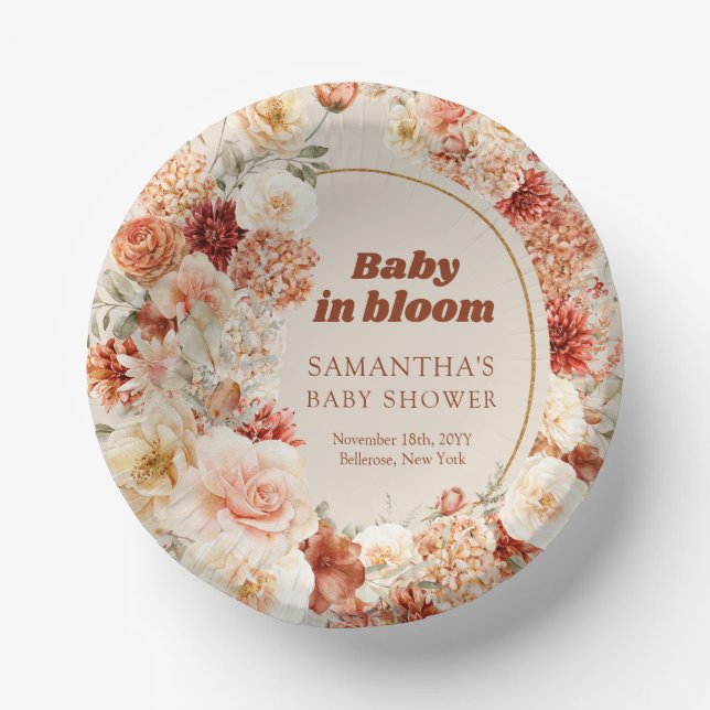 Trendy groovy copper rusty burgundy Baby Shower Paper Bowls (Front)