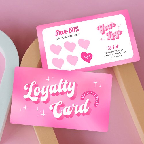 Trendy Groovy Retro Pink Beauty Spa Nails Lashes Loyalty Card