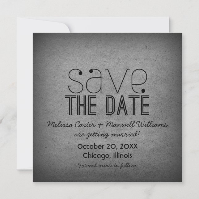 Trendy Grunge Save the Date Invite, Gray (Front)
