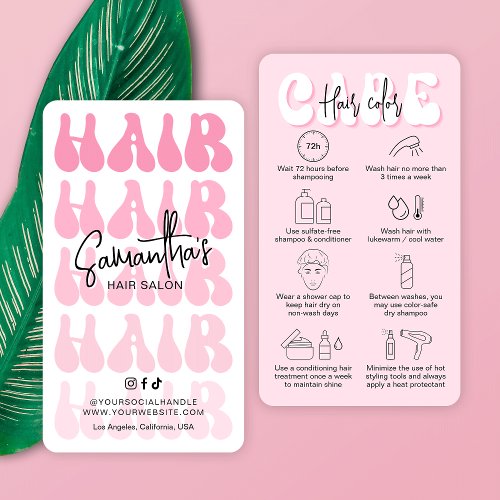 Trendy Hair Color Aftercare Retro Pink Hairstylist Business Card