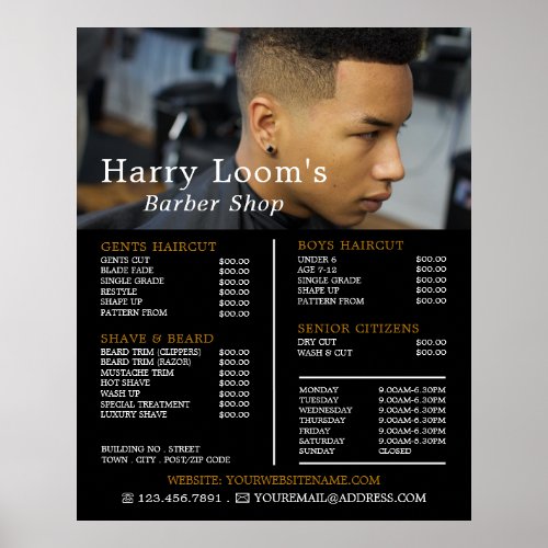 Trendy Hair Cut Mens Barbers Price List Poster