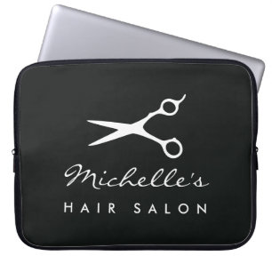 Trendy hair salon and barber shop logo design laptop sleeve