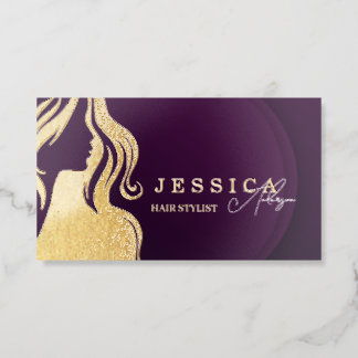 Trendy Hair Stylist Gold Hair Logo Foil Spot Gloss Business Cards