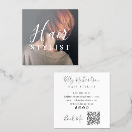 Trendy Hair Stylist Photo Gloss White Hairdresser Raised Spot UV Business Card