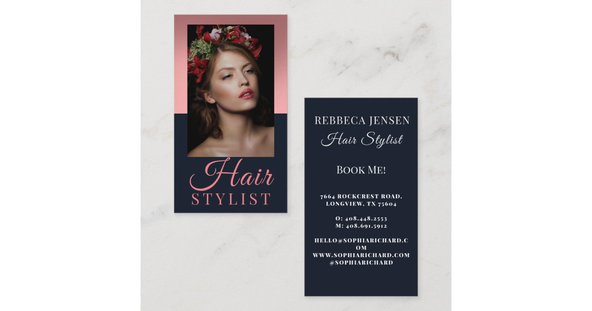 Trendy hair stylist Pink script hairdresser photo Business Card | Zazzle