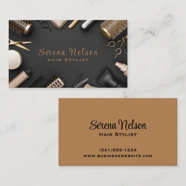 Trendy Hair stylist Salon Tools Beauty Business Card (Front/Back)
