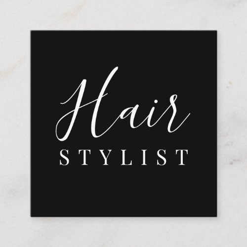 Trendy hair stylist white script signature logo square business card