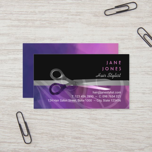 Trendy Hair Stylists business Business Card (Front/Back In Situ)