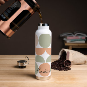Trendy Half Moon Pattern With Name Block Custom Water Bottle