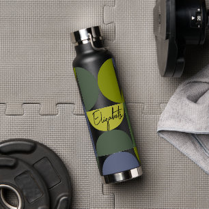 Trendy Half Moon Pattern With Name Block Custom Water Bottle