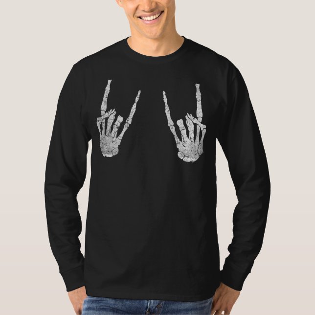 Trendy Halloween Back Print Skeleton Rocker Graphi T-Shirt (Front)
