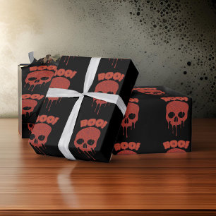 Trendy Halloween Black Spooky Boo Skulls Gift Wrapping Paper